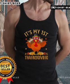 Official 'It's My 1st Thanksgiving' turkey tank top for kids, perfect for celebrating their first holiday season.