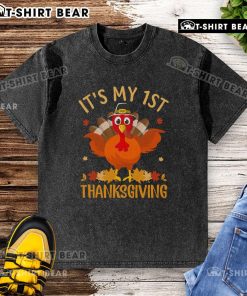 Official It's My 1st Thanksgiving Turkey Washed T-Shirt featuring a festive turkey design for baby's first holiday celebration.