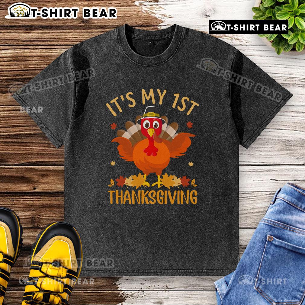 Official It'S My 1St Thanksgiving Turkey Washed T Shirt Official It's My 1st Thanksgiving Turkey Washed T-Shirt featuring a festive turkey design for baby's first holiday celebration.