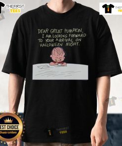 Alt Text: Official It's The Great Pumpkin, Charlie Brown Dear Great Pumpkin T-Shirt featuring iconic Halloween characters and design.