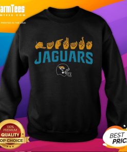 Youth sweatshirt featuring official Jacksonville Jaguars football homage with love sign hand signals. Perfect for young fans!