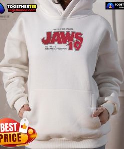 Jaws 19 hoodie featuring 'This Time It's Really Really Personal' slogan, perfect for fans of the iconic movie franchise.