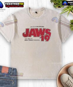 Alt Text: Official Jaws 19 T-shirt featuring This Time It's Really Personal slogan, perfect for movie fans and collectors.