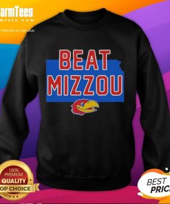 Alt Text: Official Jayhawk Kansas Beat Mizzou logo sweatshirt featuring vibrant colors and team spirit design.