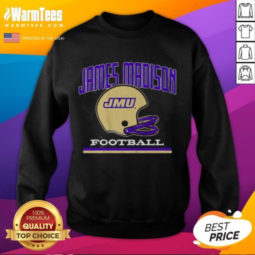 Official JMU James Madison Dukes Football vintage helmet sweatshirt for fans and alumni, showcasing team spirit.