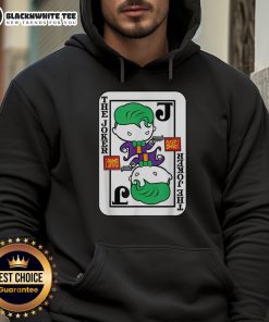 Official Joker Card Bang Gun Cartoon Hoodie featuring vibrant graphics and a playful design for fans of comic-inspired apparel.
