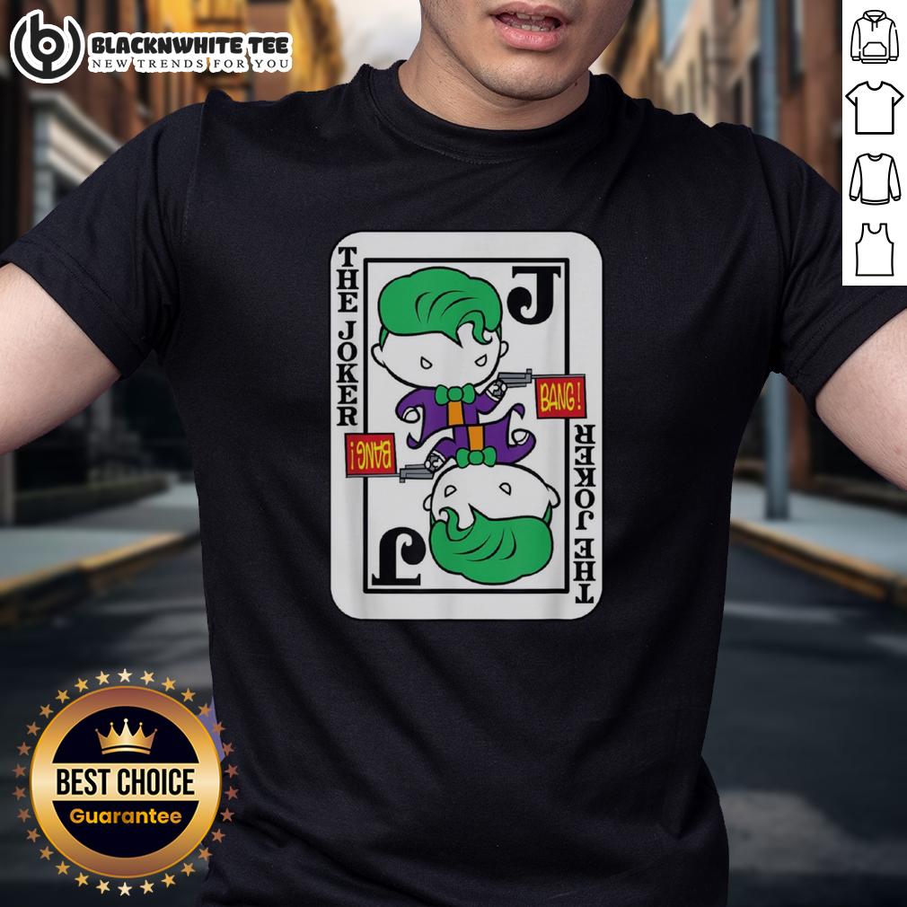 Official Joker Card Bang Gun Cartoon T Shirt Official Joker Card Bang Gun Cartoon T-Shirt featuring a vibrant design of the Joker and a playful bang gun illustration.
