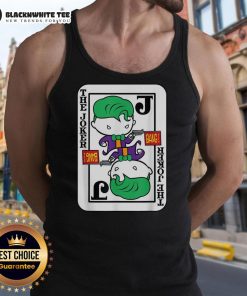 Alt Text: Official Joker card design on a Bang Gun cartoon tank top, featuring vibrant colors and playful graphics.