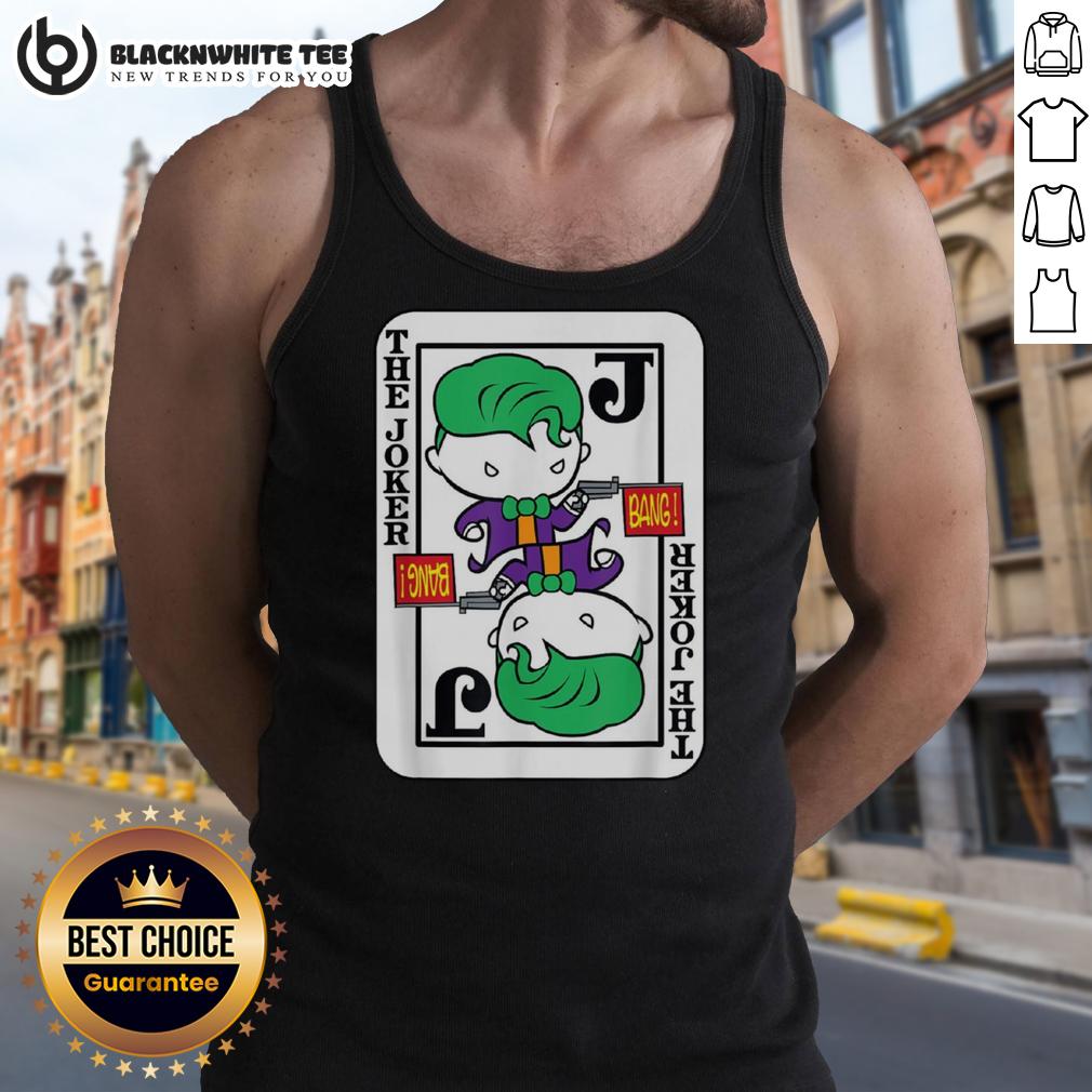 Official Joker Card Bang Gun Cartoon Tank Top Alt Text: Official Joker card design on a Bang Gun cartoon tank top, featuring vibrant colors and playful graphics.