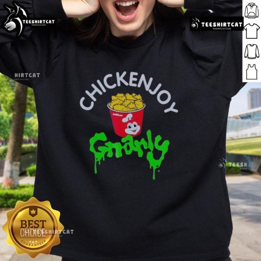 Official Jollibee x KATSEYE Chickenjoy Gnarly Sweatshirt featuring vibrant graphics and cozy design for fans.