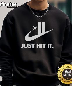 Official Just Hit It shirt featuring Twin Towers design, commemorating 9/11, on a cozy sweatshirt for remembrance.