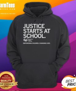 Official Justice Starts At School hoodie empowering children and changing lives with vibrant design and inspiring message.
