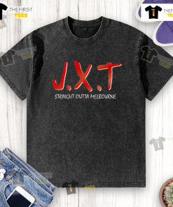 Official JXT Straight Outta Melbourne washed t-shirt showcasing a trendy design perfect for casual wear.