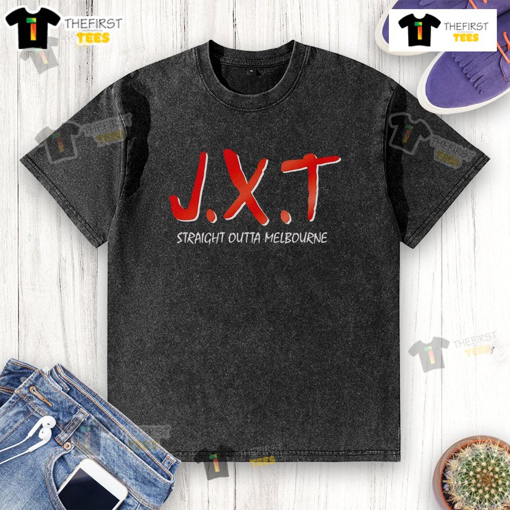 Official Jxt Straight Outta Melbourne Washed T Shirt Official JXT Straight Outta Melbourne washed t-shirt showcasing a trendy design perfect for casual wear.