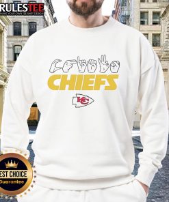 Official Kansas City Chiefs Football youth sweatshirt featuring love hand signals for fans and players.