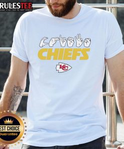 Alt Text: Official Kansas City Chiefs Football Homage Youth Love Sign Hand Signals T-Shirt featuring vibrant team colors and graphics.