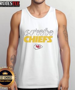 Official Kansas City Chiefs Football youth tank top featuring love sign and hand signals design for young fans.