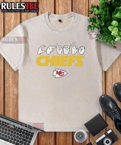 Official Kansas City Chiefs football homage youth love sign hand signals on a washed t-shirt, showcasing team spirit.