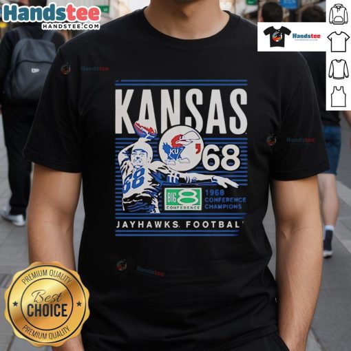 Official Kansas Jayhawks 1968 Conference Champions Big 8 Conference T-Shirt featuring vintage design and team logo.