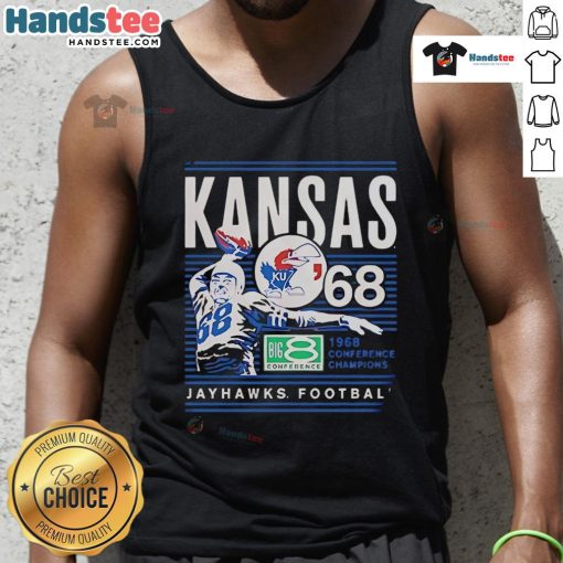 Official Kansas Jayhawks 1968 Conference Champions Big 8 Conference tank top featuring vintage team logo and colors.