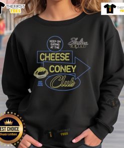 Harv sweatshirt featuring 'Keep On Eating At The Cheese Coney Club' design, perfect for hot dog lovers and foodies.