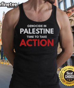 Official Ken Loach tank top featuring 'Genocide in Palestine: Time to Take Action' design for activism and awareness.