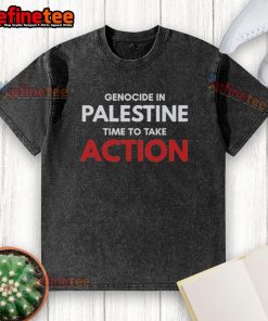 Alt Text: Official Ken Loach T-shirt on genocide in Palestine, urging action and awareness for the humanitarian crisis.