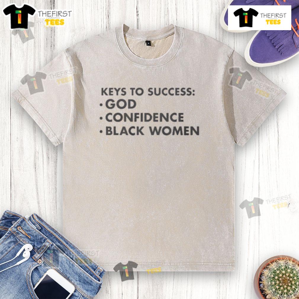 Official Keys To Success God Confidence Black Women Washed T Shirt Black women wearing an 'Official Keys to Success' God Confidence t-shirt, showcasing empowerment and style.