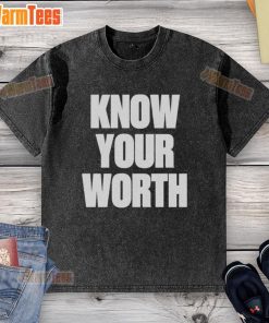 Official Know Your Worth Statement Washed T-Shirt in soft fabric, featuring a motivational quote for self-empowerment.