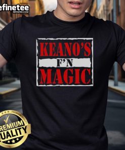 Alt Text: Official Kobbie Mainoo proudly wearing Keano's F'N Magic T-shirt, showcasing his unique style and fan spirit.