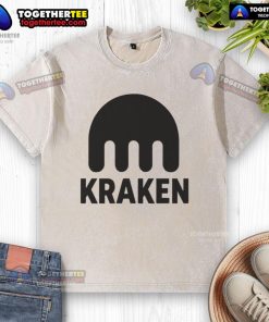 Official Kraken Crypto logo on a washed t-shirt, featuring a stylish and comfortable design for cryptocurrency enthusiasts.