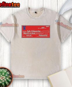 Official Kyle Schwarber Philadelphia Phillies 'Whatever He Wants' washed t-shirt featuring team colors and logo design.