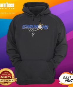 Alt Text: Official Kyle Schwarber Philadelphia Phillies Schwarbomb Signature Hoodie featuring team colors and player signature design.