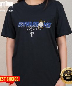 Official Kyle Schwarber Philadelphia Phillies Schwarbomb Signature Ladies Tee showcasing team pride and style.