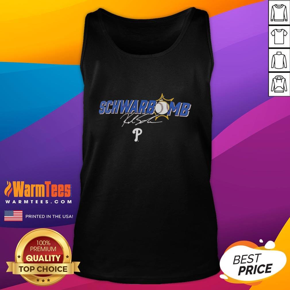Official Kyle Schwarber Philadelphia Phillies Schwarbomb Signature Tank Top Alt Text: Official Kyle Schwarber Philadelphia Phillies Schwarbomb signature tank top showcasing team pride and player fandom.