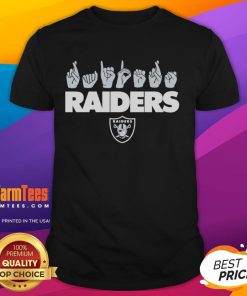 Official Las Vegas Raiders Football Youth Love Sign Hand Signals T-Shirt, perfect for young fans showing team spirit.