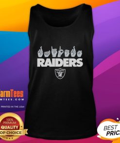 Official Las Vegas Raiders football homage youth tank top featuring love sign hand signals design.
