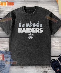 Official Las Vegas Raiders Football youth washed t-shirt featuring love sign hand signals, perfect for young fans.
