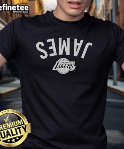 Official LeBron James Los Angeles Lakers Invert Upside T-Shirt featuring bold graphics and team colors for fans.