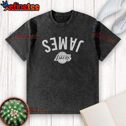 LeBron James Los Angeles Lakers Invert Upside Washed T-Shirt showcasing vibrant team colors and stylish design.