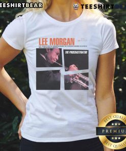 Alt Text: Official Lee Morgan The Procrastinator album cover on a stylish ladies tee, showcasing vibrant artwork and design.