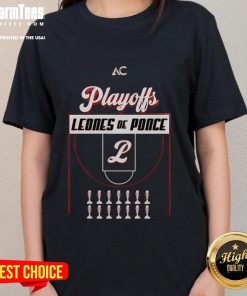 Official Leones de Ponce Basketball Playoffs 2025 ladies tee showcasing team colors and logo for fans.