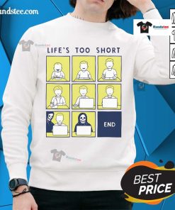Alt Text: Official Life Is Short Like Comic Strip Sweatshirt in vibrant colors, featuring a playful comic-inspired design.