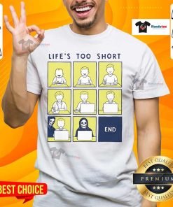 Alt Text: Official Life Is Short Like Comic Strip T-Shirt featuring a playful comic design that captures life's brevity humorously.