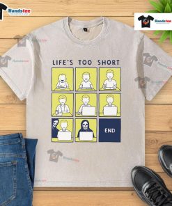 Official Life Is Short comic strip washed t-shirt featuring vibrant graphics and a relaxed fit for casual style.