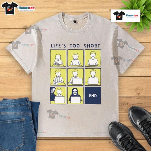 Official Life Is Short comic strip washed t-shirt featuring vibrant graphics and a relaxed fit for casual style.