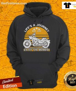 Official Life's A Journey Enjoy The Moment Hoodie in black, perfect for casual wear and inspirational style.