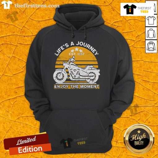 Official Life's A Journey Enjoy The Moment Hoodie in black, perfect for casual wear and inspirational style.