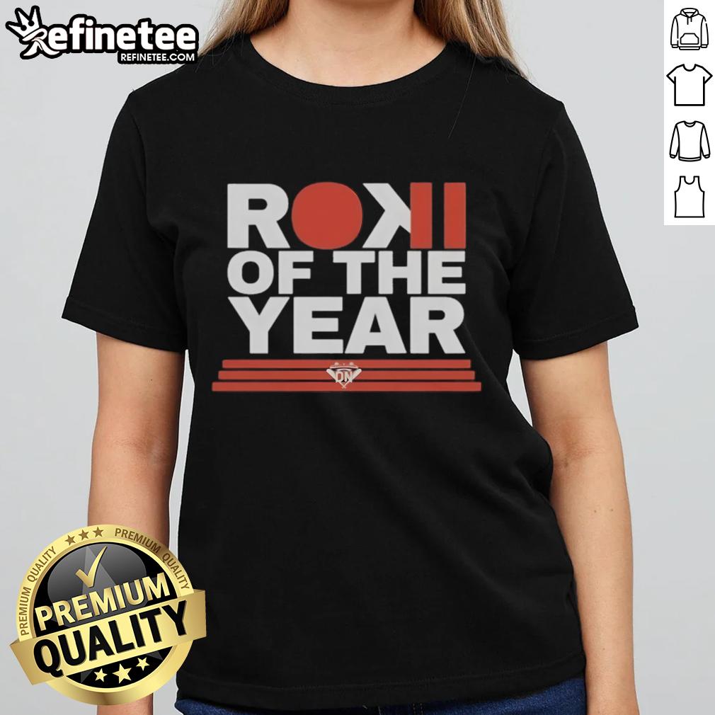 Official Los Angeles Dodgers Roki Of The Year Ladies Tee Official Los Angeles Dodgers Rookie of the Year ladies tee featuring team colors and logo for stylish fan apparel.