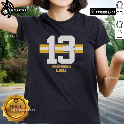Official LSU Tigers Football Garrett Nussmeier ladies tee showcasing team spirit and style for fans.